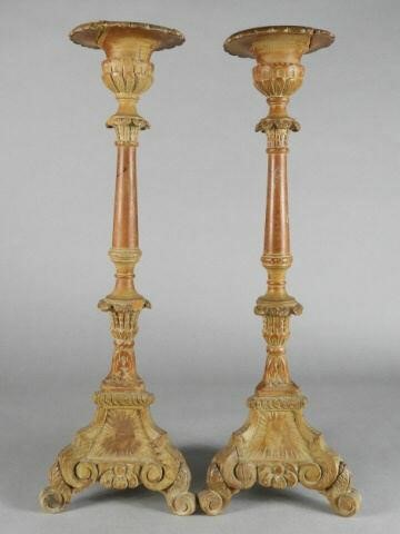 BAROQUE STYLE PINE CANDLESTICKS,