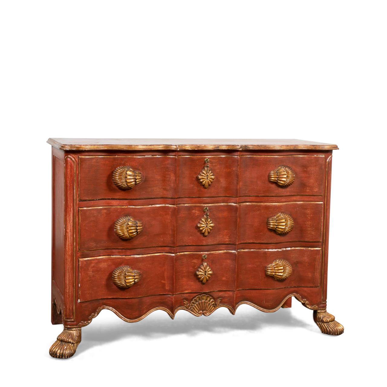 BAROQUE STYLE RED & GILT PAINTED