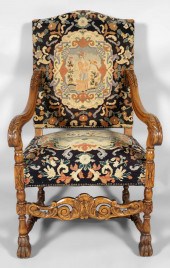BAROQUE STYLE WALNUT OPEN ARMC