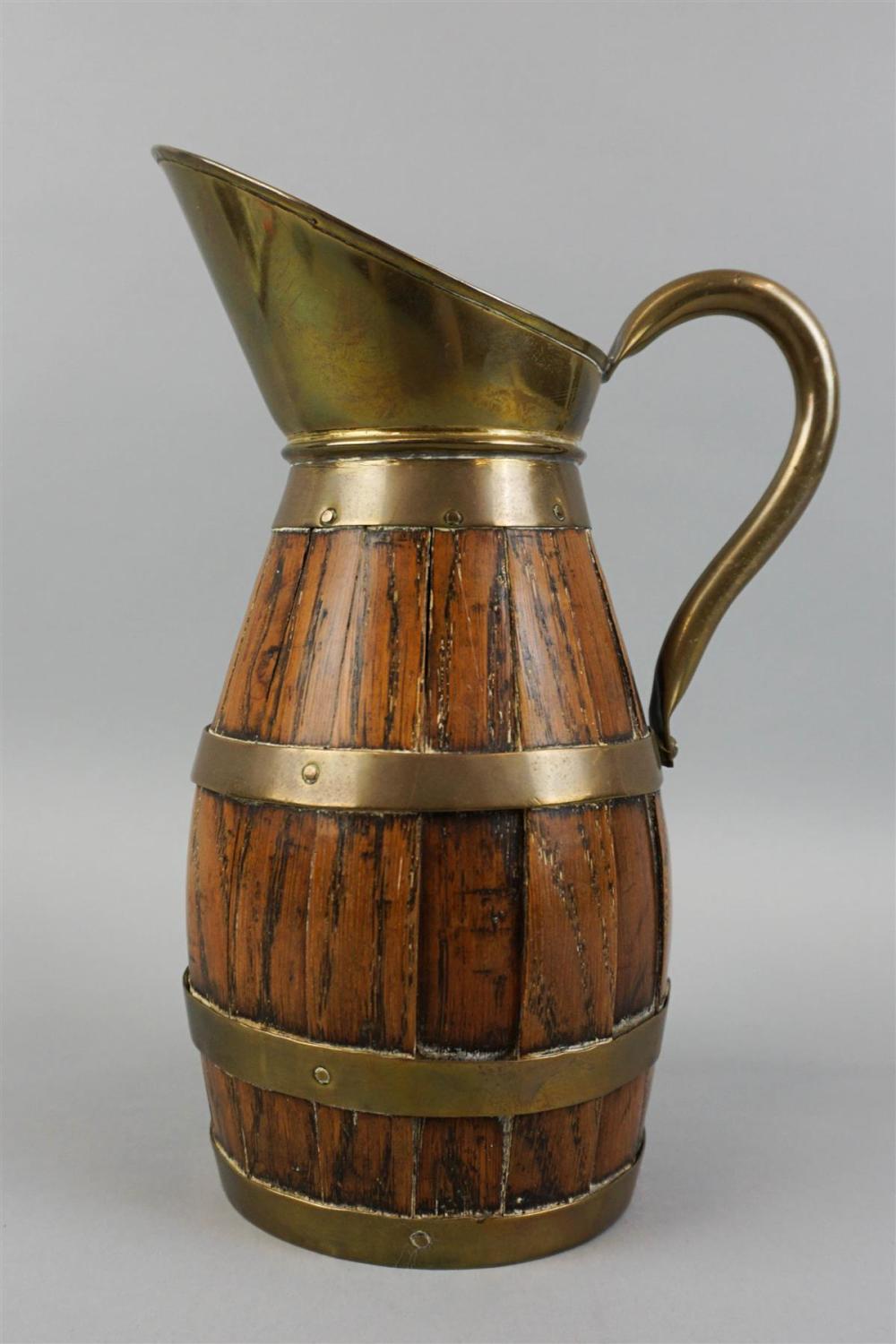 BARREL-SHAPED WOOD PITCHER WITH