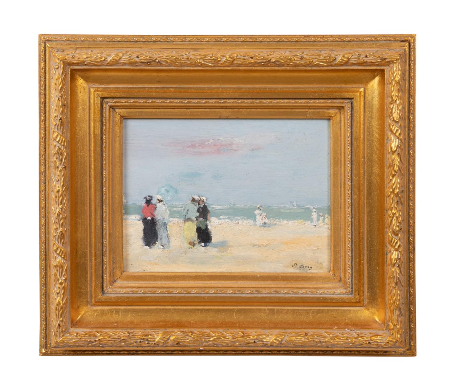 BART LEROY BEACH SCENE, OIL/WOOD