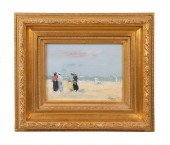 BART LEROY BEACH SCENE, OIL/WO