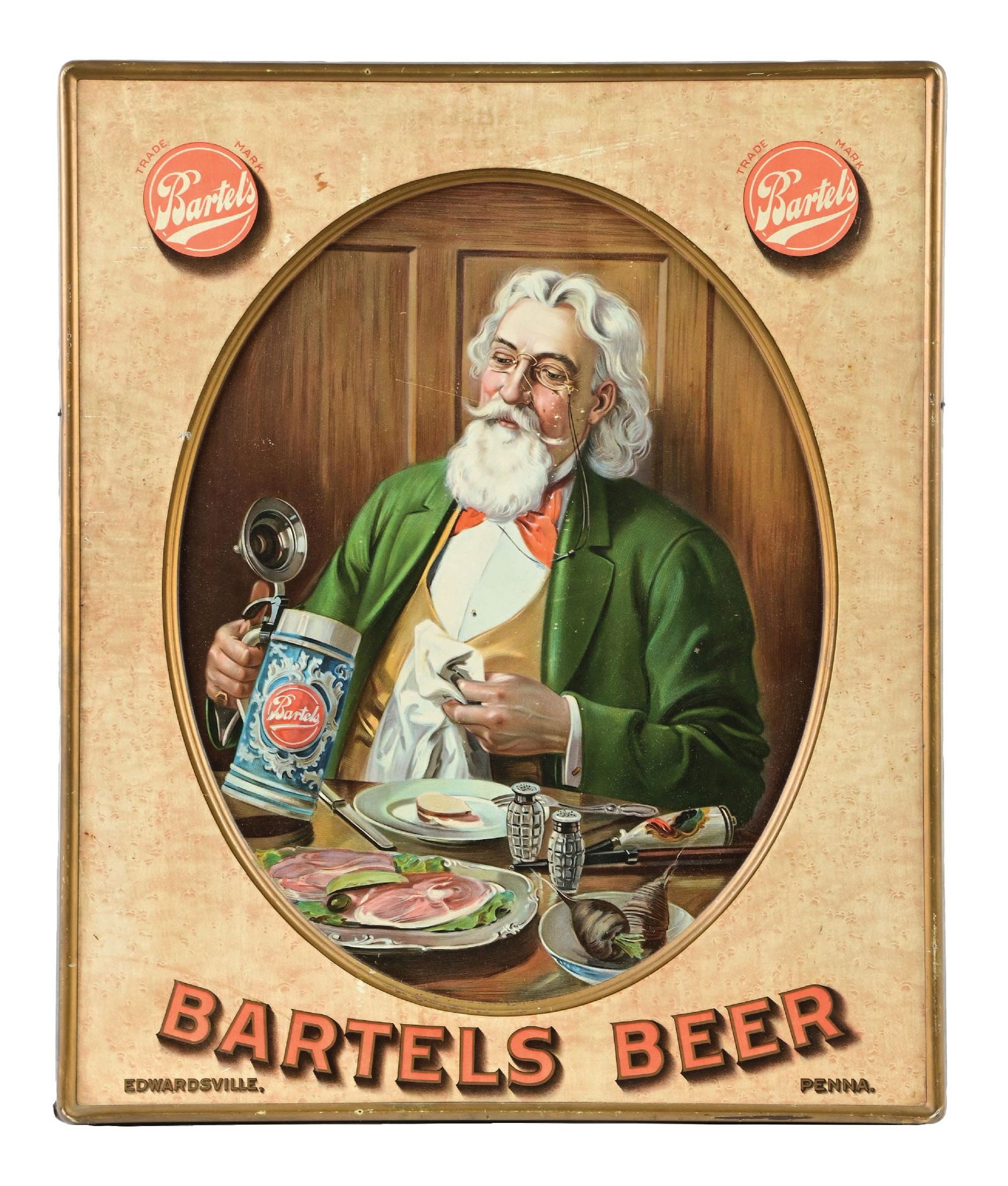 BARTELS BEER SIGN W/ MAN & STEIN