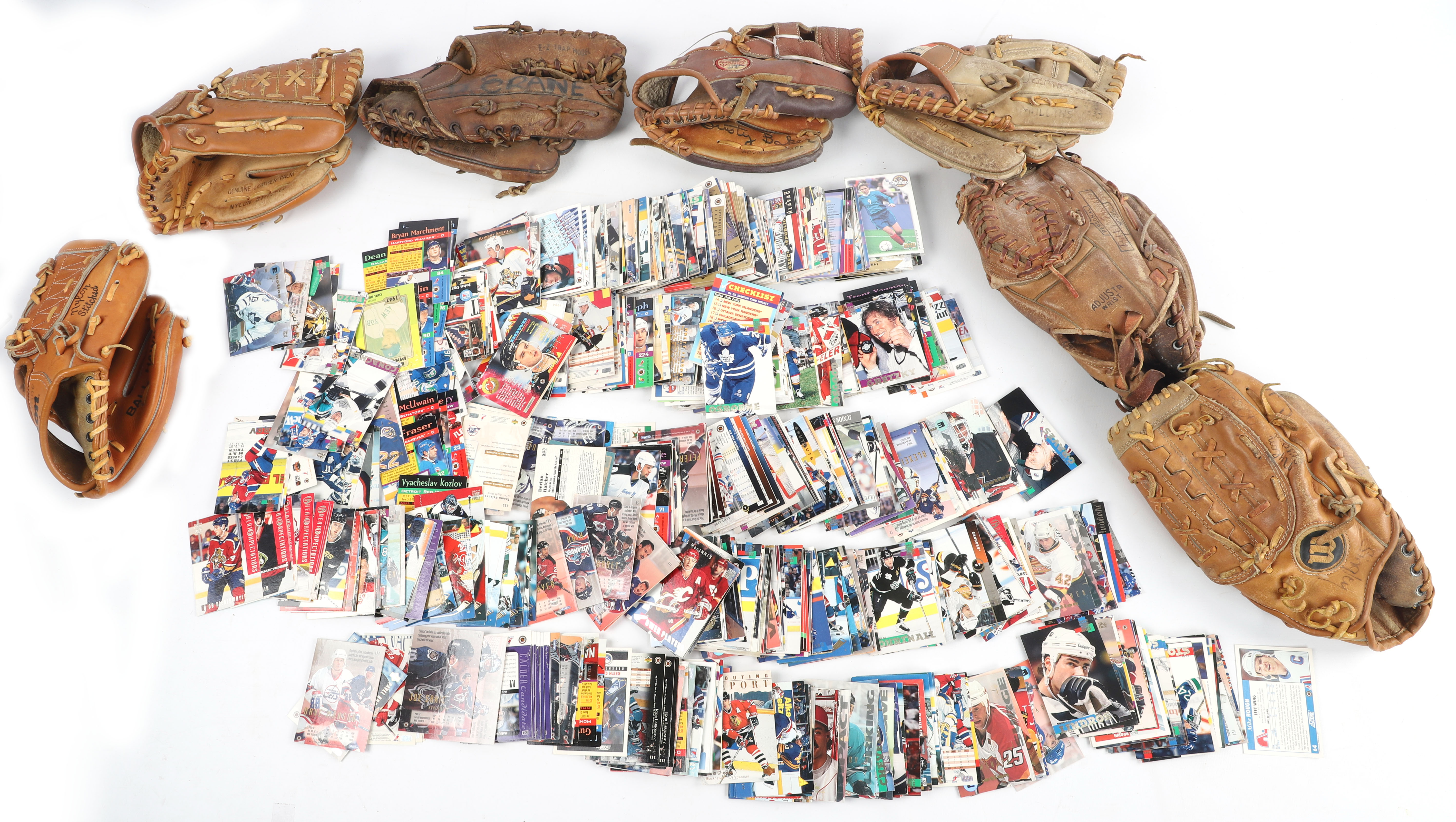 Baseball mitts and card grouping