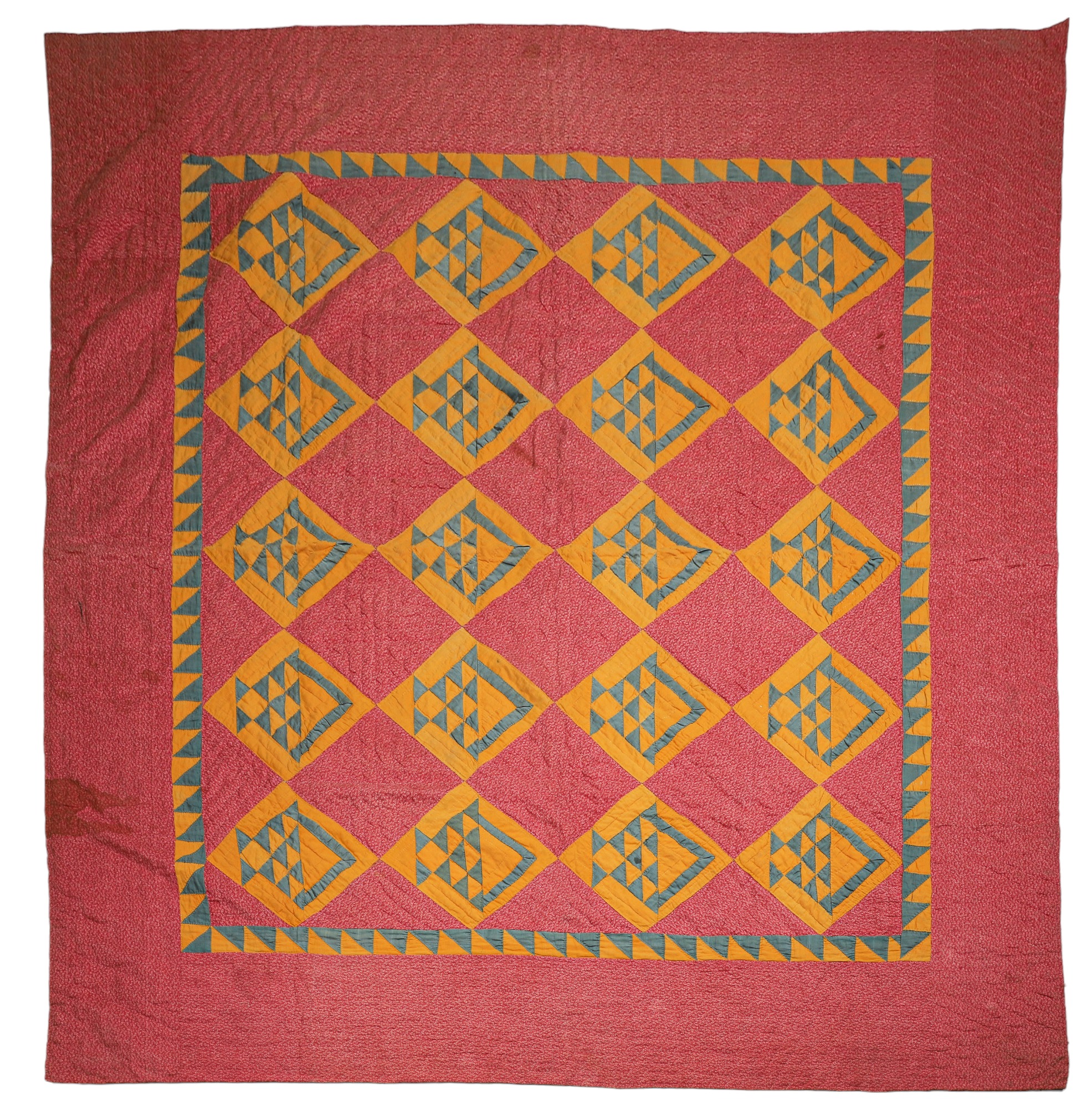 Basket quilt, green & yellow