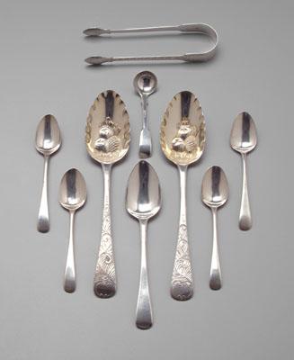 Bateman silver flatware, tongs, all