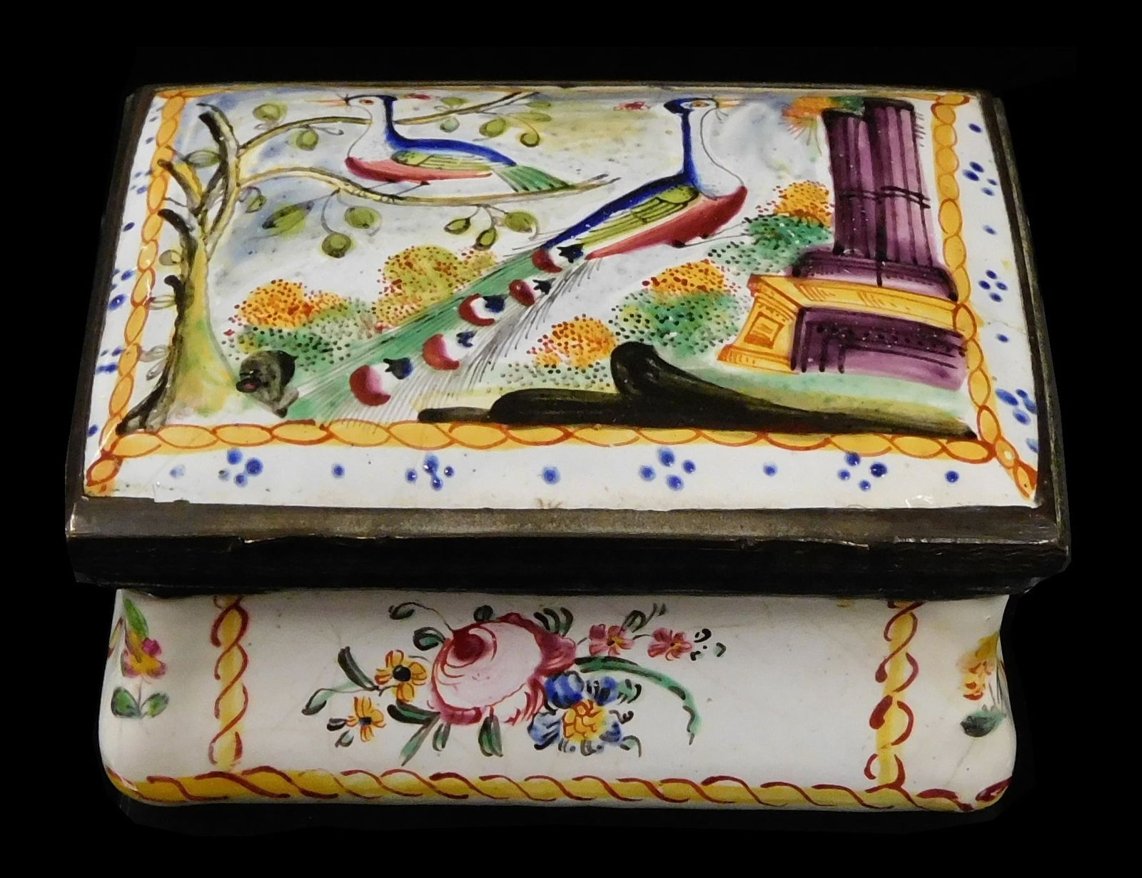 BATTERSEA PEACOCK ENAMEL SNUFF BOX,