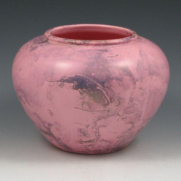 Bauer vase in pink with gray swirl.