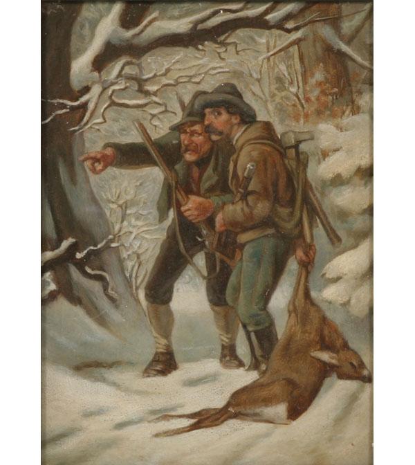 Bavarian deer hunters; oil on