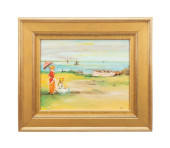BEACH SENCE W/FIGURES AND BOAT