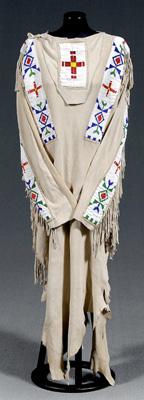 Beaded hide dress, sinew sewn,