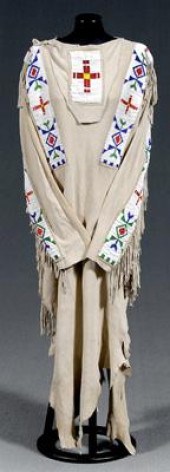 Beaded hide dress, sinew sewn,
