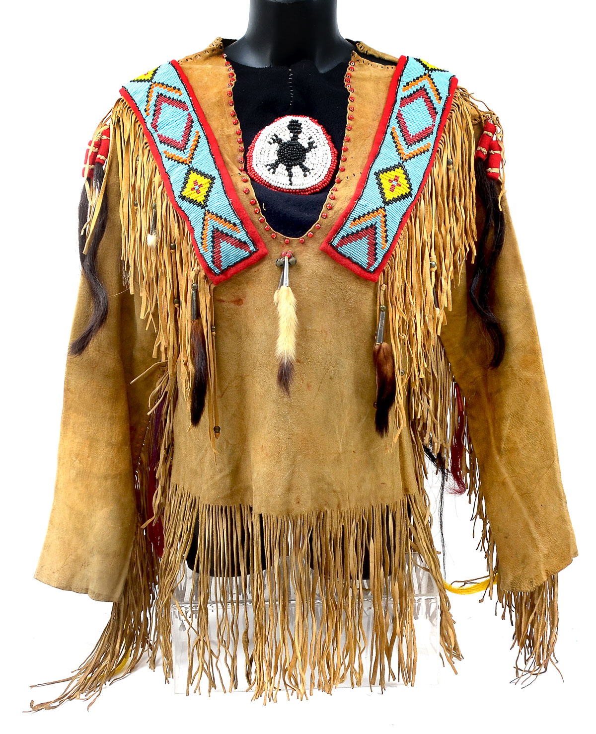 BEADED HIDE WAR SHIRT: Hide war