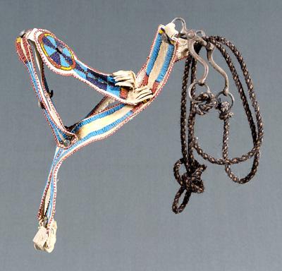 Beaded leather bridle, horsehair