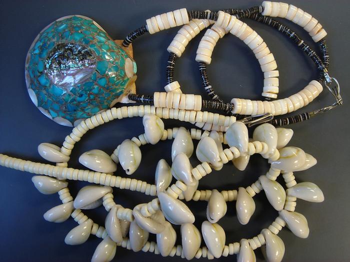 Beaded Necklaces. Including shells,