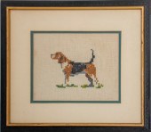 BEAGLE DOG CROSS STITCH ON LIN