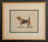 BEAGLE DOG CROSS STITCH ON LIN