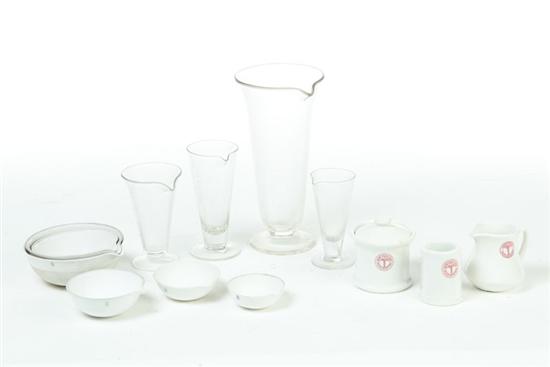 BEAKERS  CUPS AND US ARMY SERVING