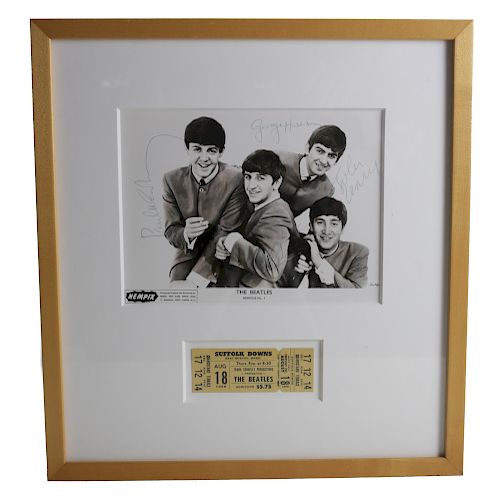 BEATLES PHOTO SIGNED & TICKET STUBA