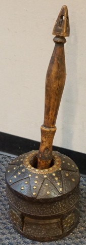 BEDOUIN BRASS MOUNTED CARVED W