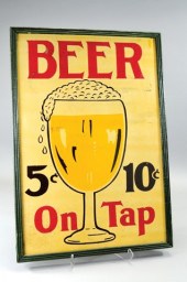 BEER ON TAP SIGN c. 1930 doubl