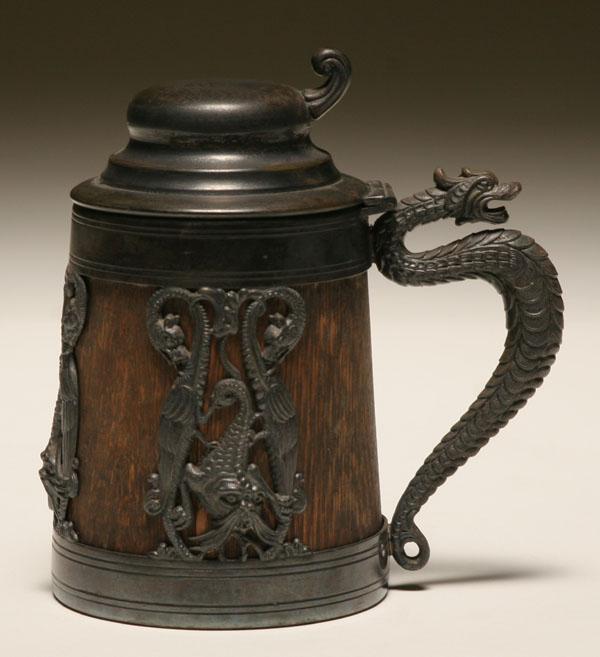 Beer stein; oak body with St. Louis
