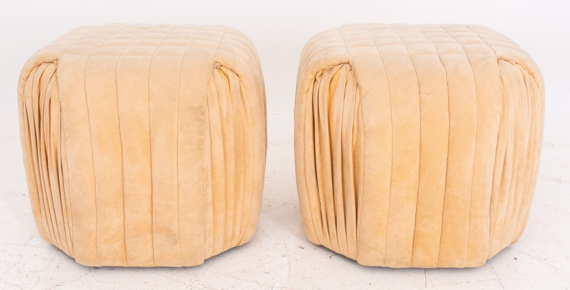 BEIGE UPHOLSTERED OTTOMANS, PAIR