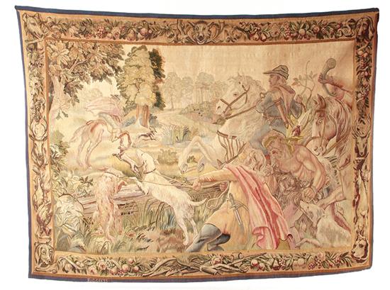 Belgian pictorial tapestry signed