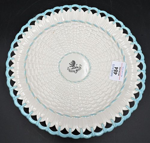 BELLEEK CAKE STAND, HAVING BLUE