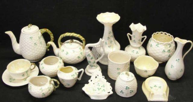 BELLEEK. Lot of Shamrock Pattern