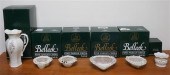 BELLEEK PITCHER, FOUR BOWLS AN