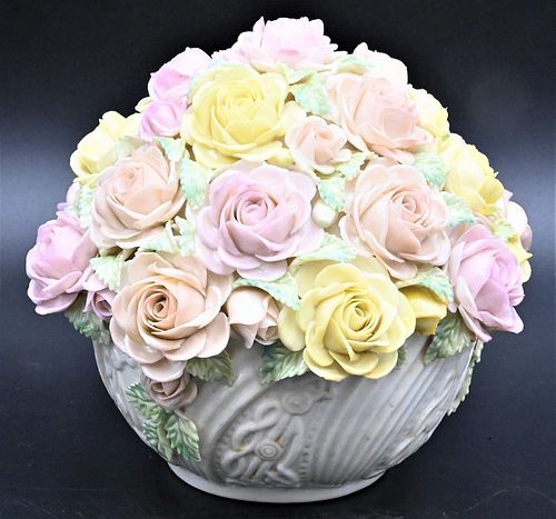 BELLEEK ROSE BOWL, HAVING ENCRUSTED