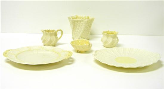 Belleek  six pieces  green mark: