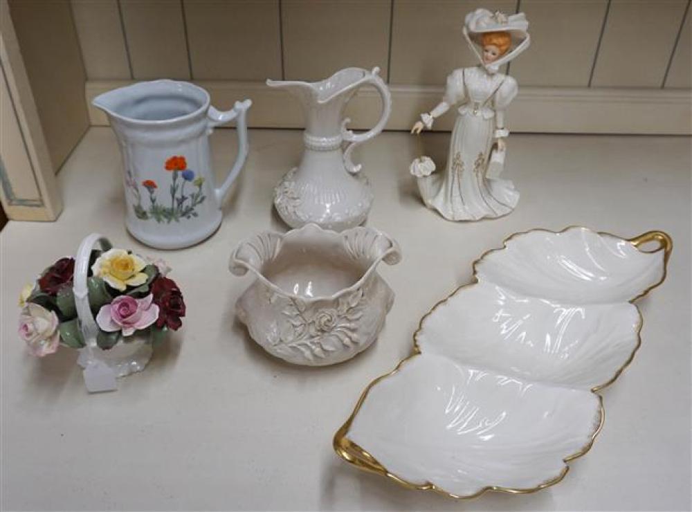 BELLEEK TWO-HANDLE BOWL, PITCHER
