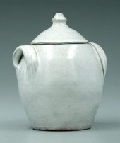 Ben Owen lidded jar, foamy whi