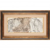 BEN SHAHN, PEN AND INK WASH ON