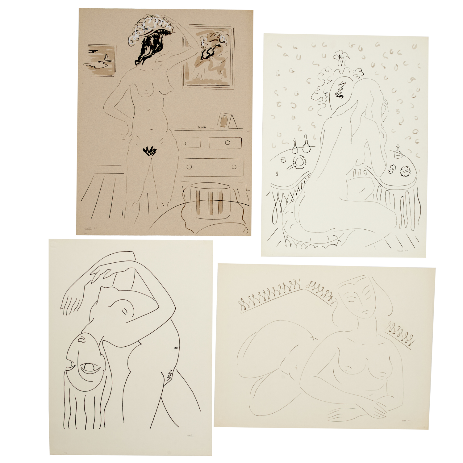 BEN WOLF, (4) DRAWINGS, 1960 Ben