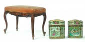 BENCH AND PAIR OF CANISTERS.