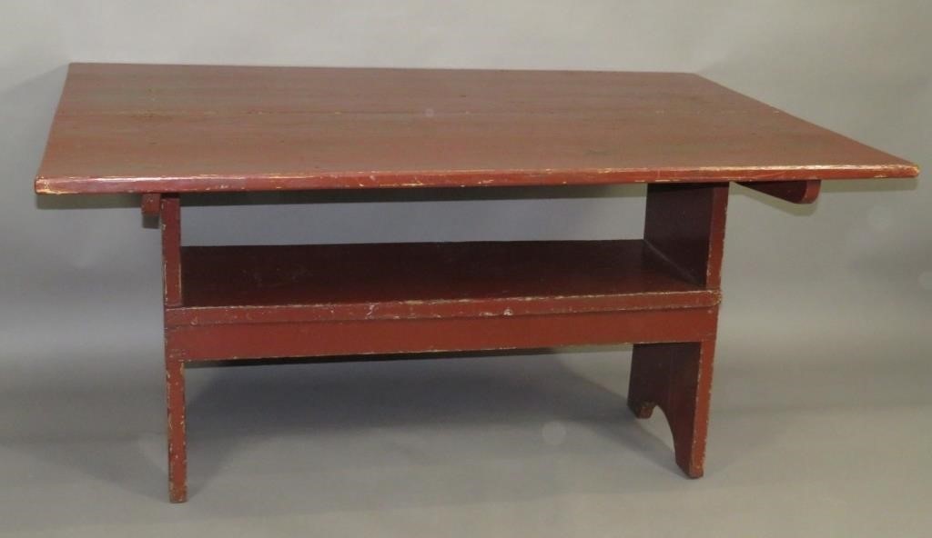 BENCH TABLEca. 1850; painted red