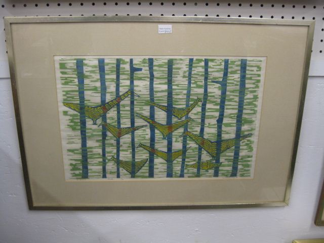 Bengt Lindstrom Woodblock ''Birds''
