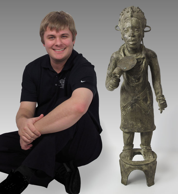 BENIN AFRICAN BRONZE FIGURE ON OPEN
