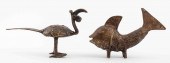 BENIN BRONZE FISH & BIRD SCULP