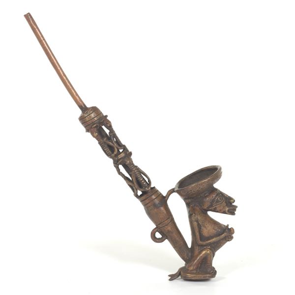 BENIN BRONZE RITUAL SMOKING PIPE 