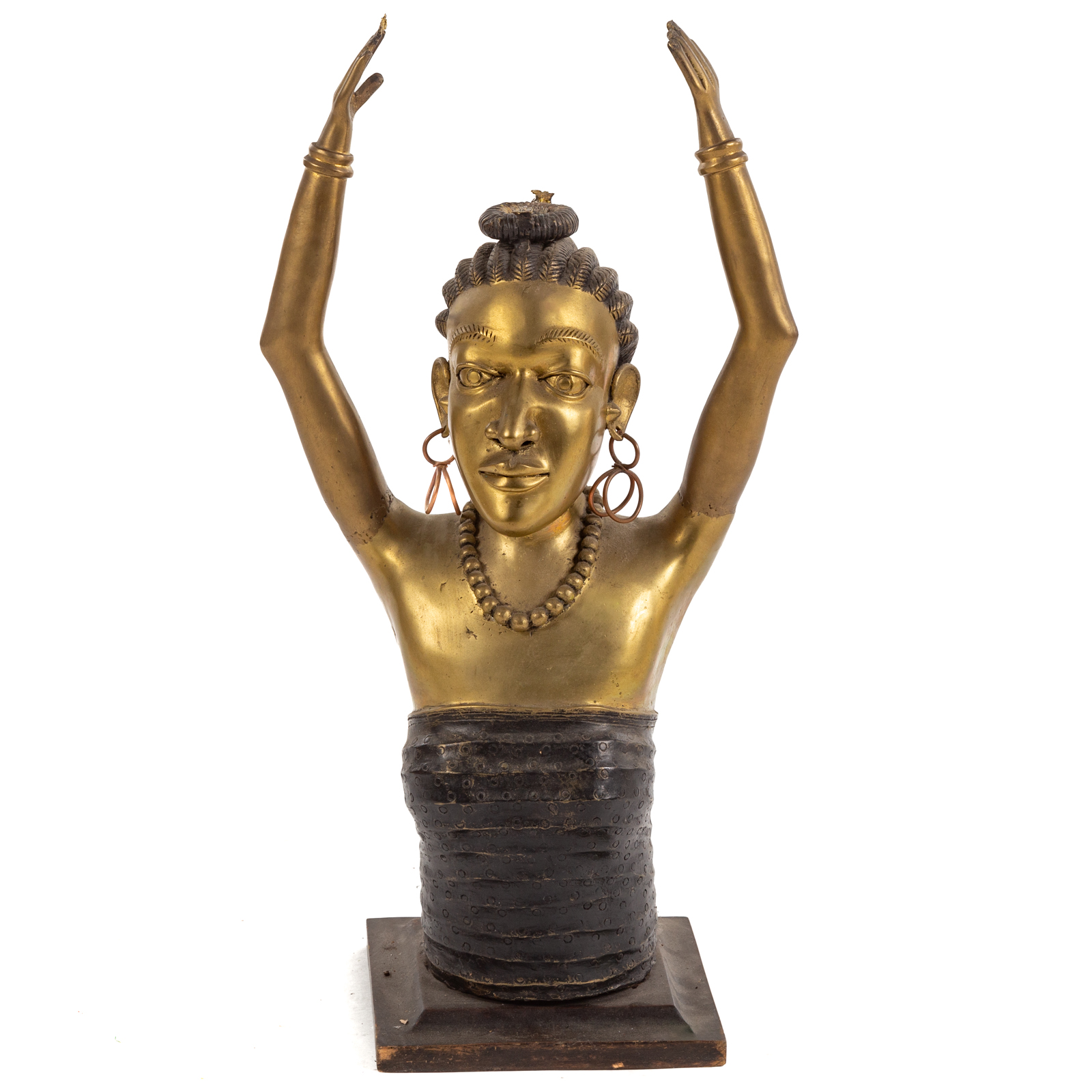 BENIN. BUST OF A WOMAN, GILT BRONZE