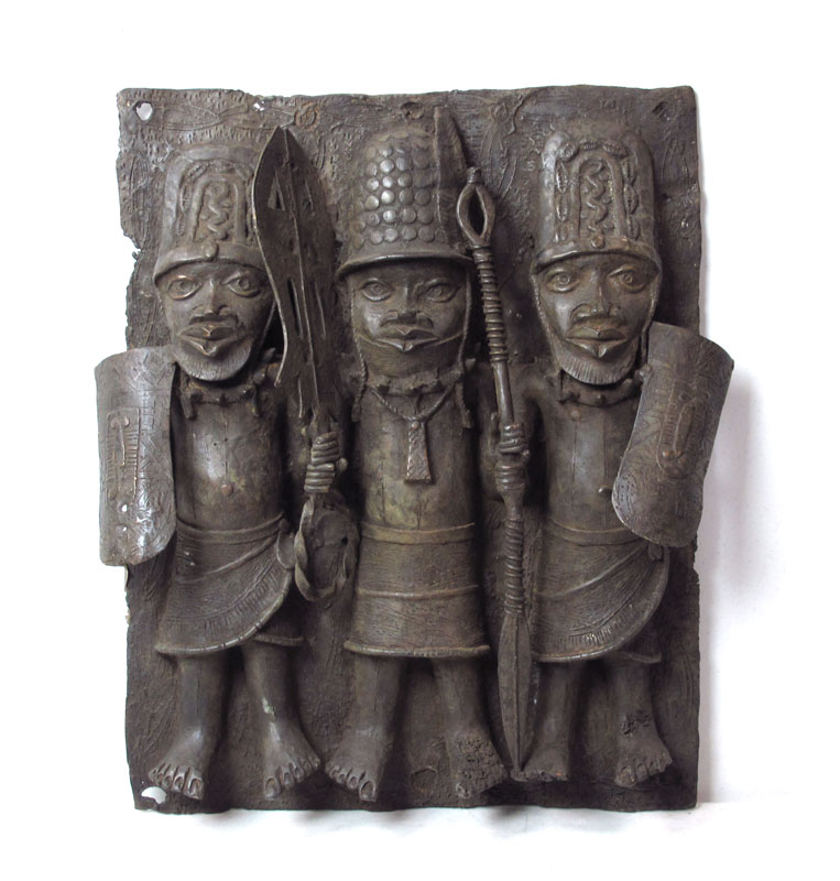 BENIN WARRIOR PLAQUE BRONZE