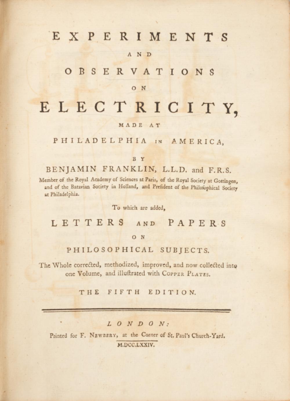 BENJAMIN FRANKLIN. EXPERIMENTS
