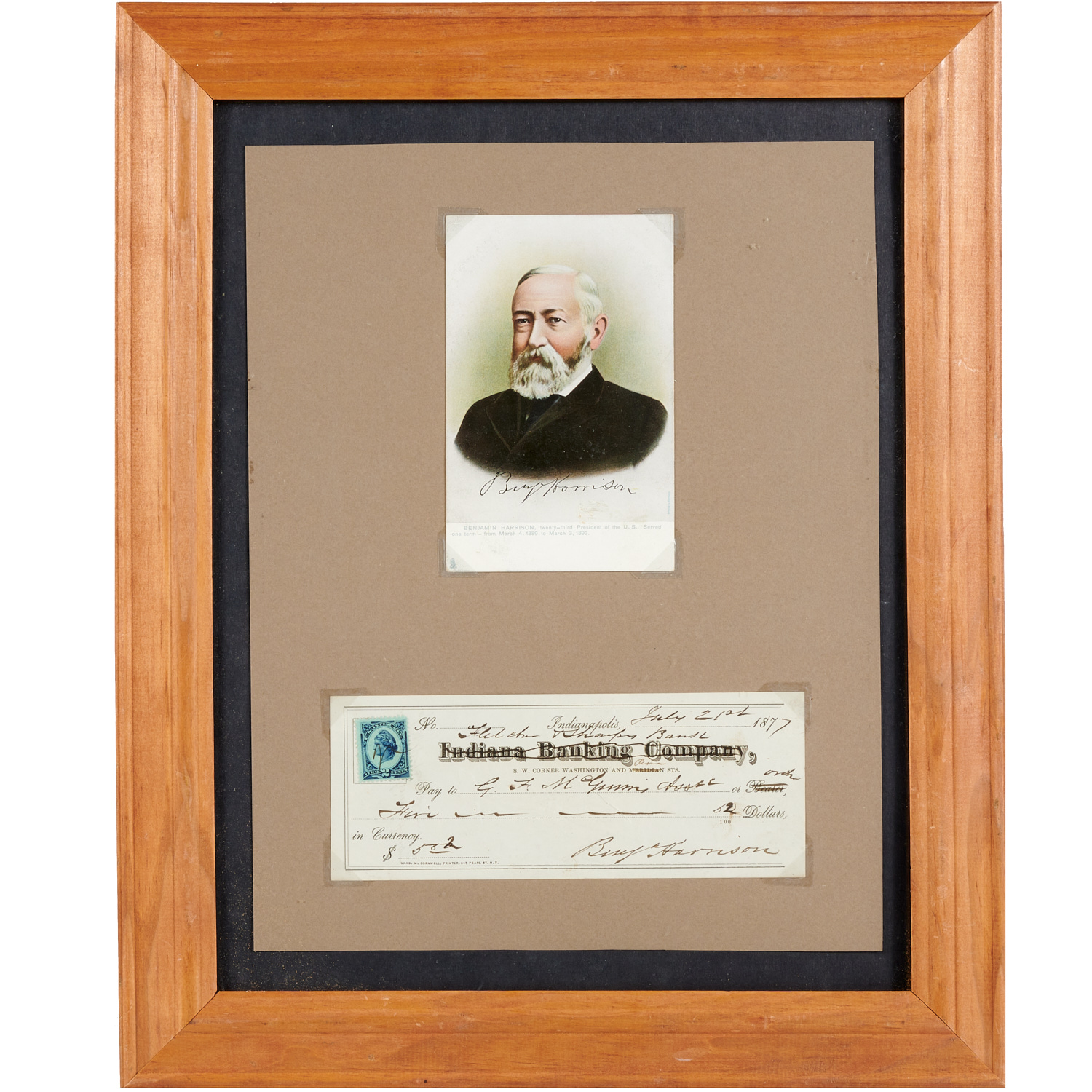 BENJAMIN HARRISON SIGNED CHECK