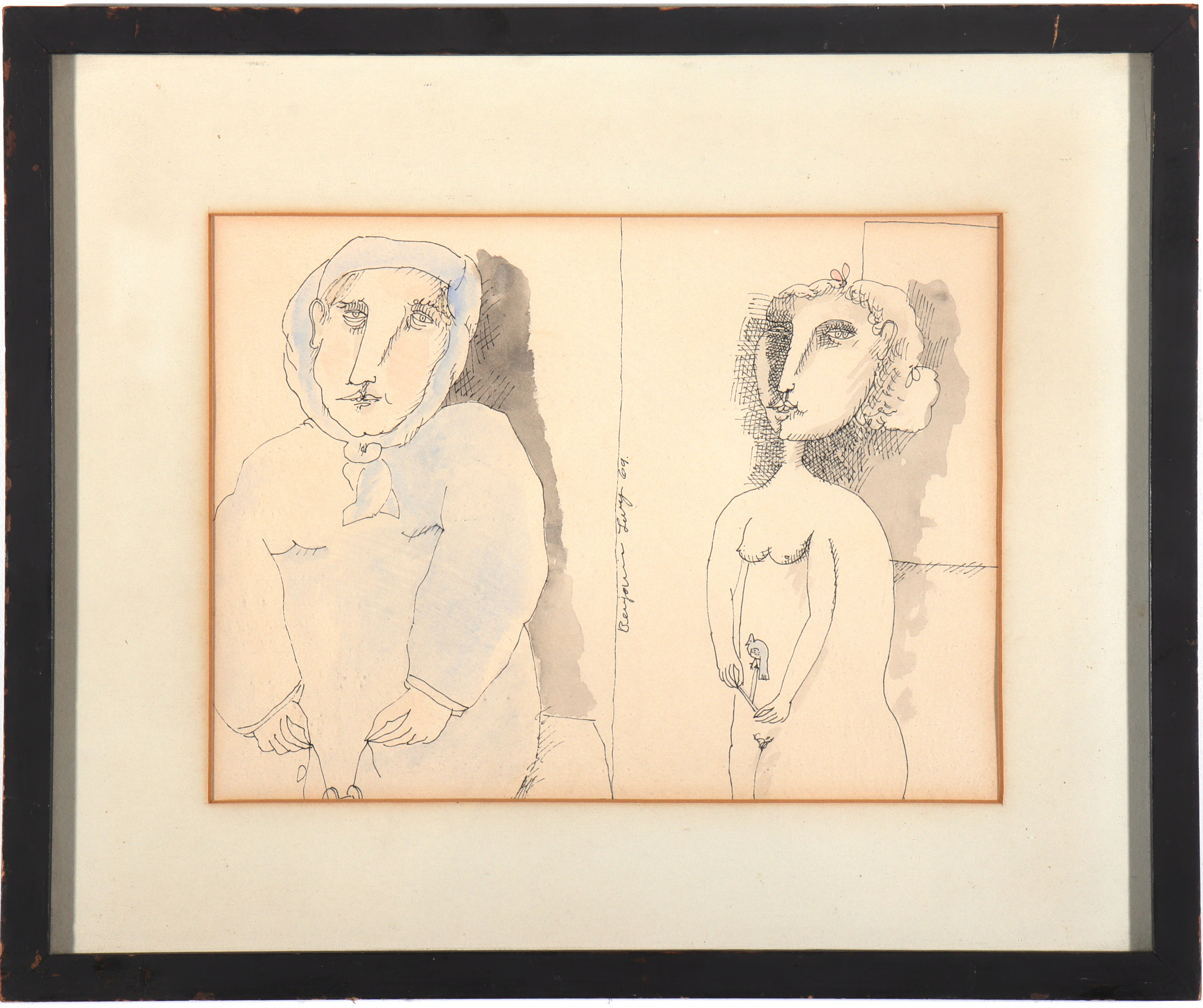 BENJAMIN LEVY FIGURAL INK DRAWING