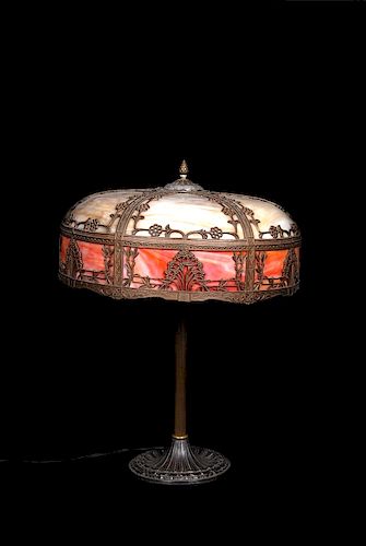 BENT SLAG GLASS LAMP W/ METAL