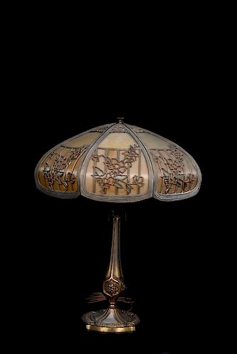 BENT SLAG GLASS LAMP W/ METAL
